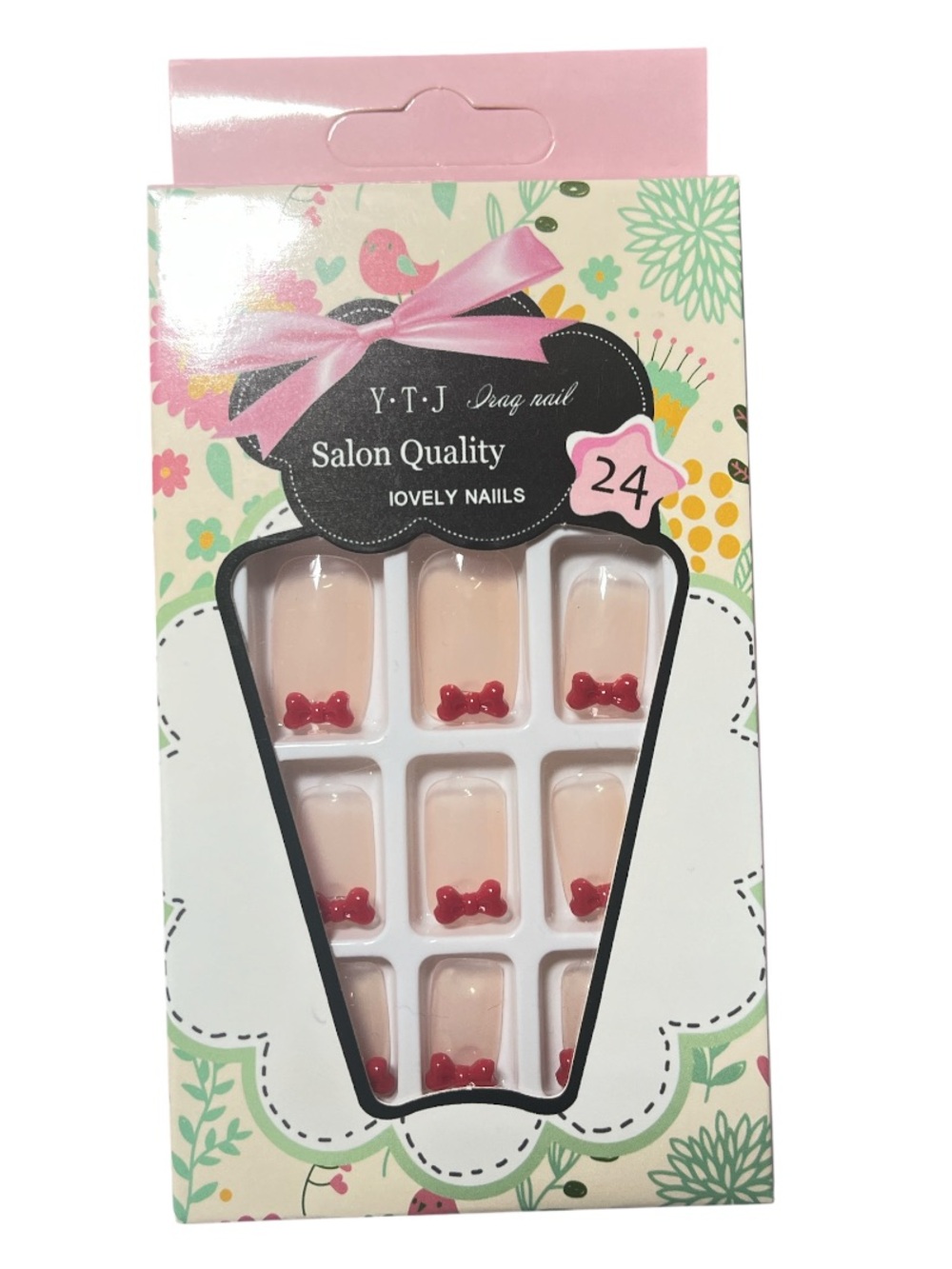 New Salon Quality Red Bow Press-On Nails (24 Pack)